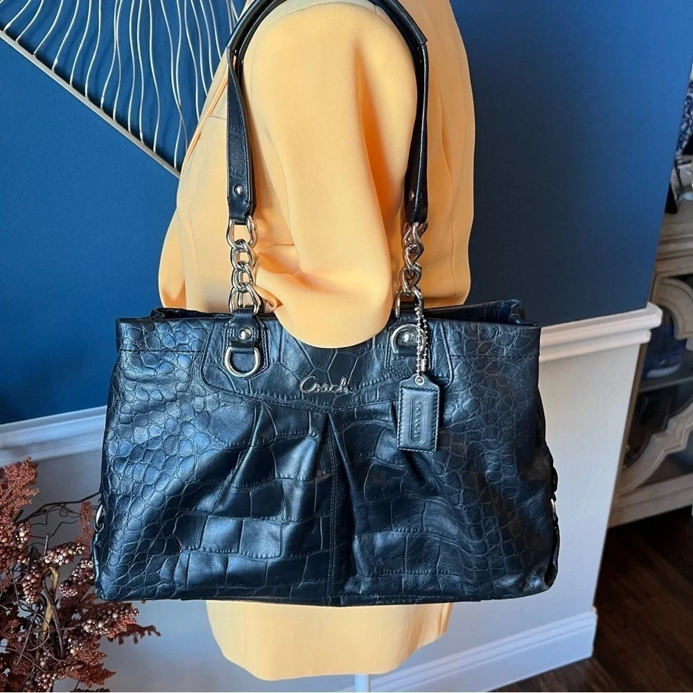 Coach Ashley Croc Embossed Leather Satchel Bag EUC